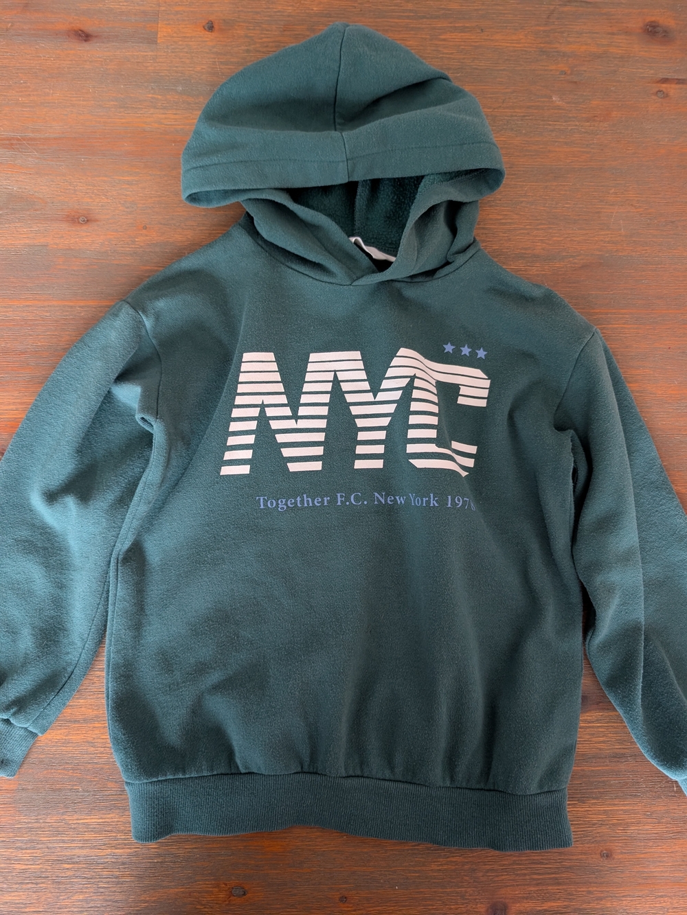 H&M Dark Green NYC Hooded Sweatshirt with White Graphic